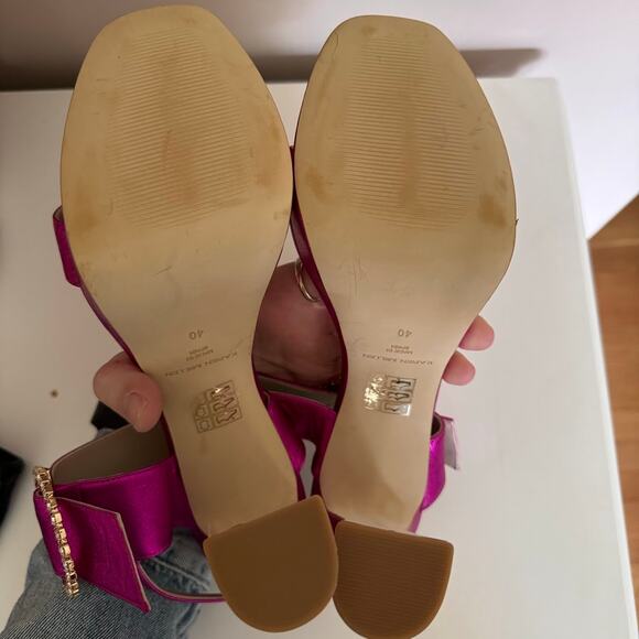 Karen Millen Fuchsia Open Toe Pink Rhinestone Buckle High Heels Sandal 40 / 9 - Picture 7 of 9
